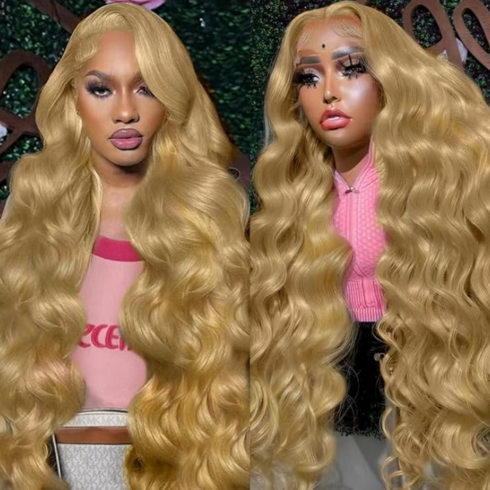 Honey Blonde 26 Inch Human Hair Wig 13x6 Lace Front Bleached Knots Pre Plucked
